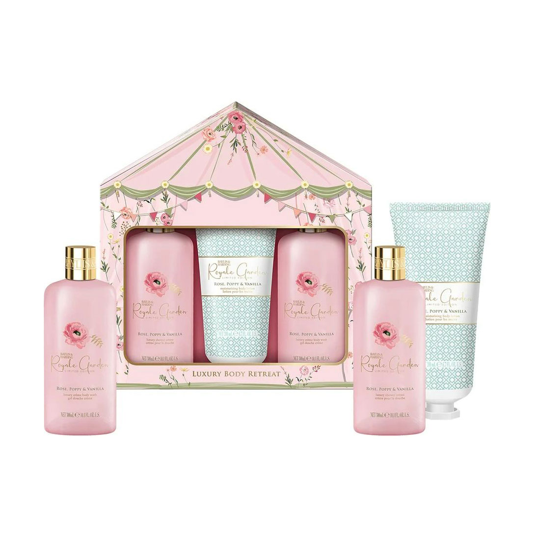 Набір для догляду за тілом Baylis &amp; Harding Royale Garden Rose, Poppy &amp; Vanilla Luxury Body Retreat Gift Set (крем для душу, 300 мл + гель для душу, 300 мл + лосьйон для рук та тіла, 300 мл)